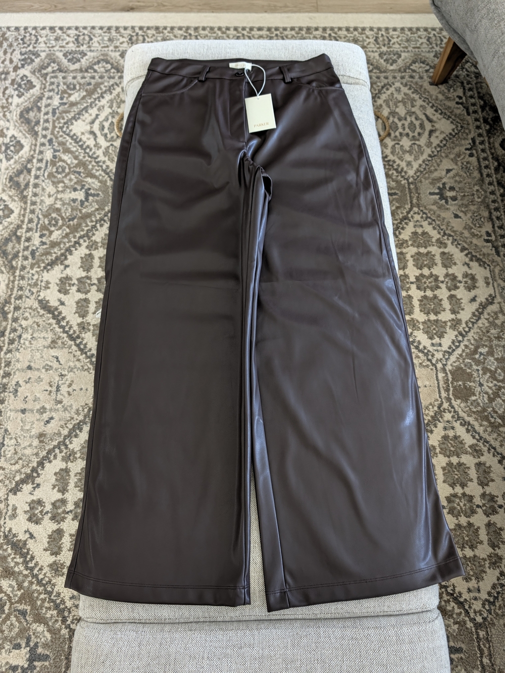 ​Parker Dark Brown Faux Leather Wide Leg Pants Size 8 NWT - Picture 5 of 15